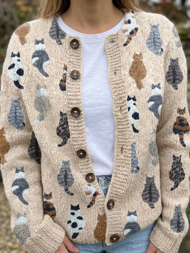 Charlotte | Playful Cat Knit Cardigan