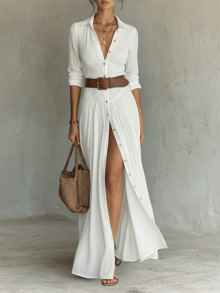 The Flavienne Pleated Shirt Dress