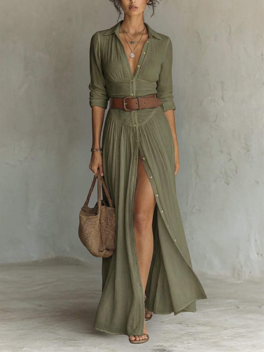 The Flavienne Pleated Shirt Dress